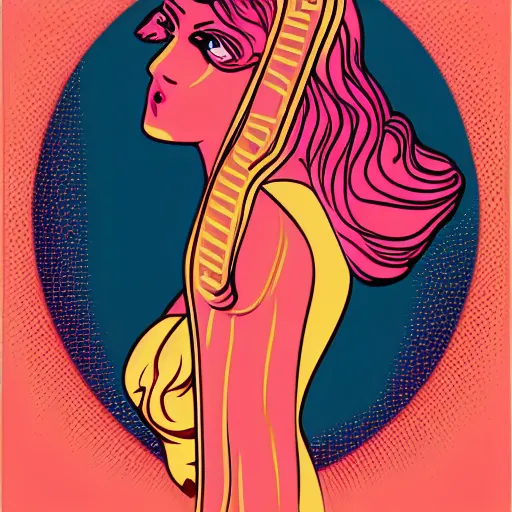 Image similar to a beautiful greek goddess aphrodite, in retro colors, synthwave style, 2 d digital vector art