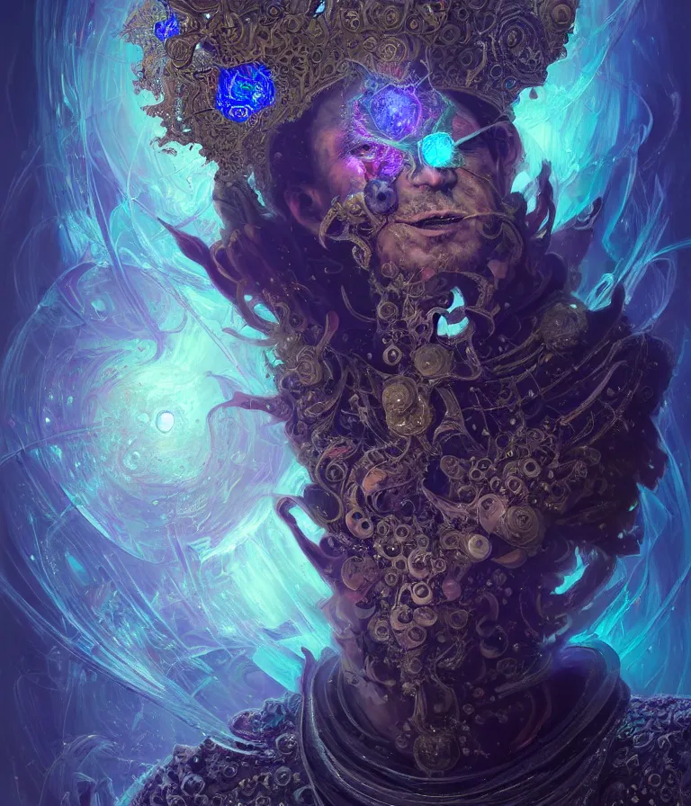 Image similar to front!!! shot of a court jester!!! character, mesmerizing fractal hypercubes, dark holography!!!, future, oil slick nebula, crystalline edges, (((intricate))), elegant, highly detailed, centered, (((artstation, concept art, smooth, sharp focus, artgerm, Tomasz Alen Kopera, Peter Mohrbacher, donato giancola, Joseph Christian Leyendecker, WLOP, Boris Vallejo))), ((raytracing)), mugshot!!!!!, ugly!!!!!!, octane render, nvidia raytracing demo, octane render, nvidia raytracing demo, octane render, nvidia raytracing demo, grainy, muted, 8K, digitalblasphemy, metatron