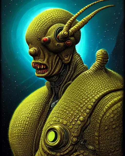 Image similar to unknown creature, character portrait, portrait, close up, concept art, intricate details, highly detailed, vintage sci - fi poster, retro future, vintage sci - fi art, in the style of chris foss, rodger dean, moebius, michael whelan, and gustave dore