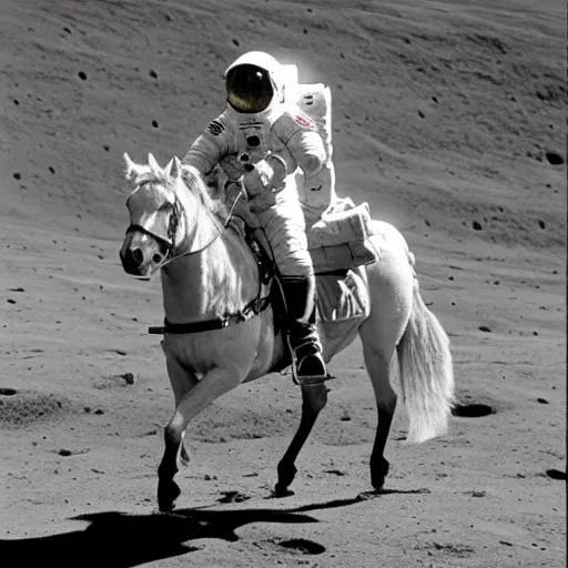 Prompt: photo of an astronaut riding a horse on the moon