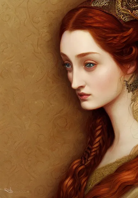 Prompt: sansa, intricate, elegant, highly detailed, digital painting, artstation, concept art, smooth, sharp focus, illustration, pre - raphaelite style