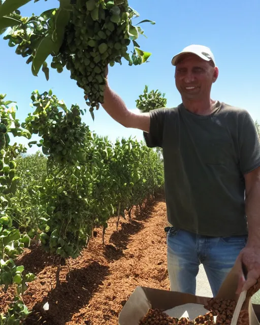 Image similar to farmer picking up carob,