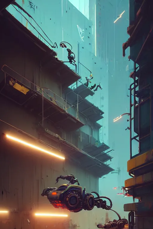 Image similar to matte painting extreme 3 d calligraphy robot graffiti tag mural wall extreme maximalism by atey ghailan, by greg rutkowski, by greg tocchini, by james gilliard, by joe fenton, yellow, brown, black and cyan color scheme, octane render