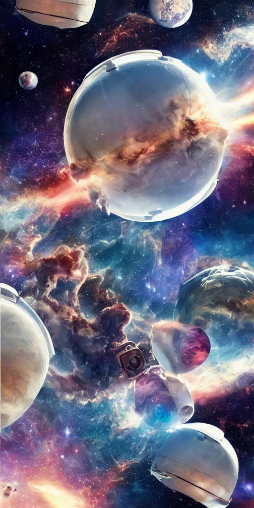 Image similar to ultra realistic guineapigs floating in space suits floating in space on the cover of vogue magazine, 4 k, 8 k, nebula, universe, many stars, space station