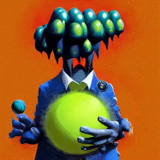 Image similar to a tennis ball monster, digital art, fantasy, magic, trending on artstation, ultra detailed, professional illustration by Basil Gogos