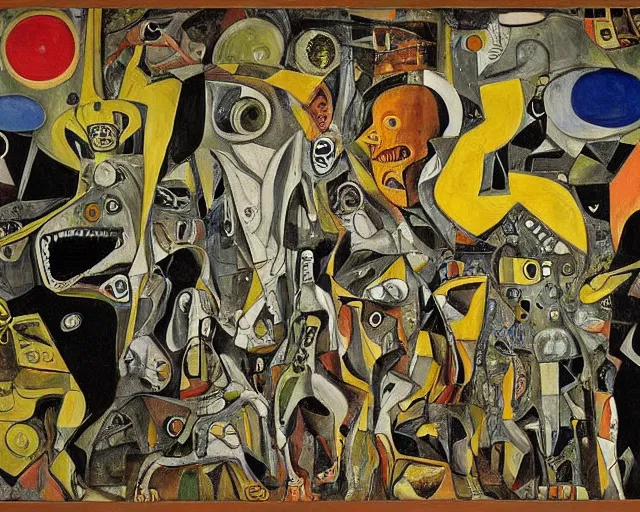 Prompt: a painting of guernica with aliens and robots by graham sutherland, egon schiele, gustav klimt, expressionism