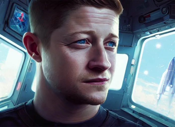 Image similar to highly detailed portrait of ben mckenzie in a space shuttle, in detroit : become human, stephen bliss, unreal engine, fantasy art by greg rutkowski, loish, rhads, ferdinand knab, makoto shinkai and lois van baarle, ilya kuvshinov, rossdraws, tom bagshaw, global illumination, radiant light, detailed and intricate environment