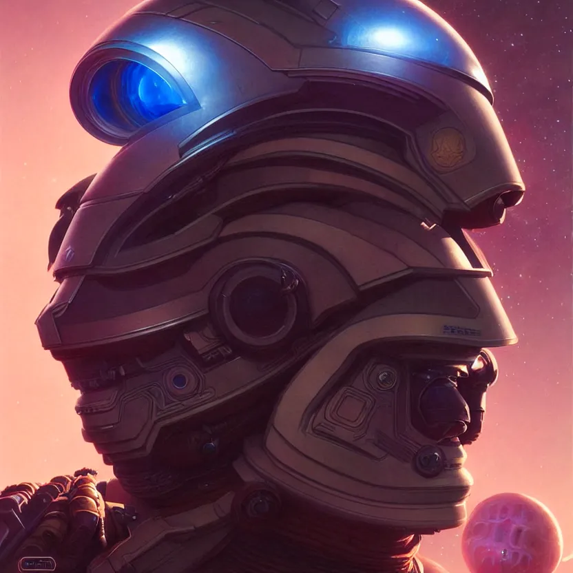 Image similar to portrait of a starship captain with a helmet as an apex legends character digital illustration portrait design by, wayne barlowe detailed, gorgeous lighting, wide angle action dynamic portrait