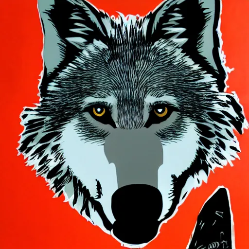 Prompt: portrait of retarded wolf, eyes in different directions, vivid colors, very poor, propaganda style