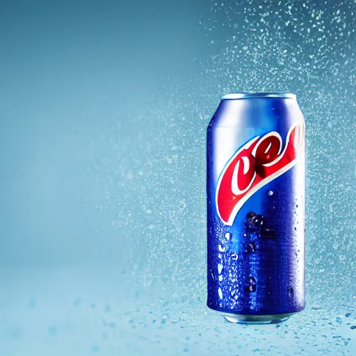 Prompt: Cold can of Pepsi, wet with condensation, 4K photograph, depth of field