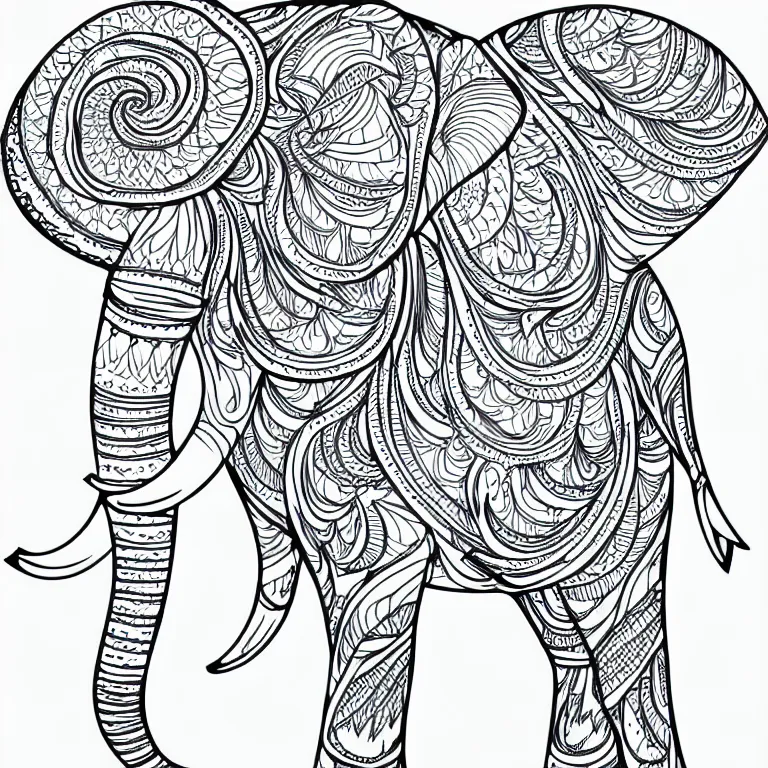 Image similar to elephant ornaments fractal ink drawing line art colouring page vector