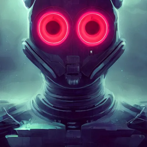 Image similar to detailed portrait of a robot with glowing eyes, by anato finnstark, trending on conceptartworld, 4 k, insane detail, very sharp, nightmarescape hdr unreal engine digital illustration