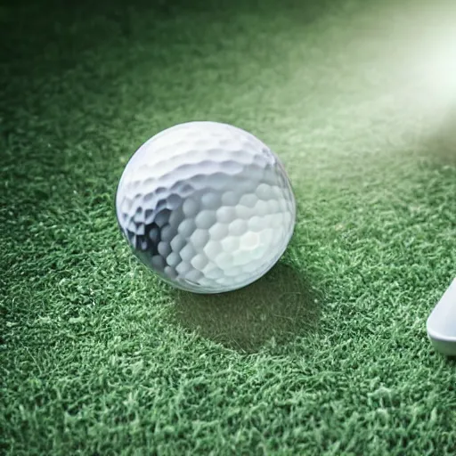 Image similar to golf ball with triangle shaped dimples, high res photo, beautiful commercial shot