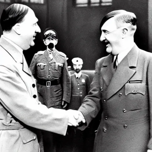 Image similar to Mr Bean shakes hands with Hitler