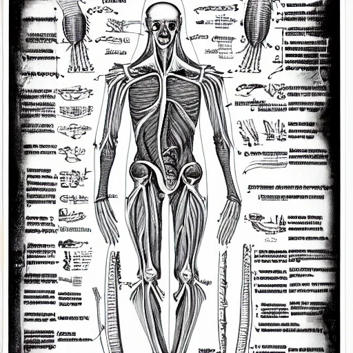 Image similar to an alien species, anatomical diagram, labeled body parts, from All Tommorrows, by C.M. Kösemen