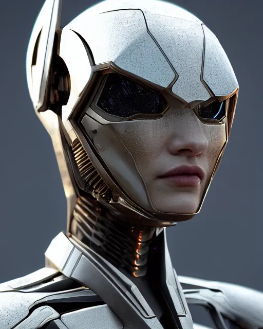 Image similar to portrait of an android, beautiful girl, hexagonal armor, mantis shape, alien research complex, cinematic, detailed, sharp focus, high quality, 4 k, high detail, trending on artstation