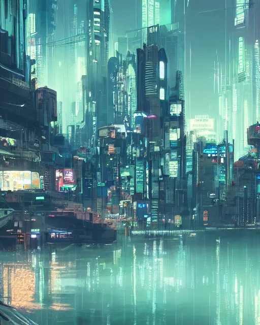 Image similar to cyberpunk city on a floating island at night by wlop, key visual, high detail, digital art