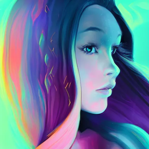 Prompt: a stylized image of a hard surfaces girl with long hair, digital art by ei - q, featured on pixiv, synchromism, flat shading, full body, metaphysical painting, speedpainting, digital painting, holographic undertones, highly saturated colors, 4 k, digital art, concept art, trending on artstation