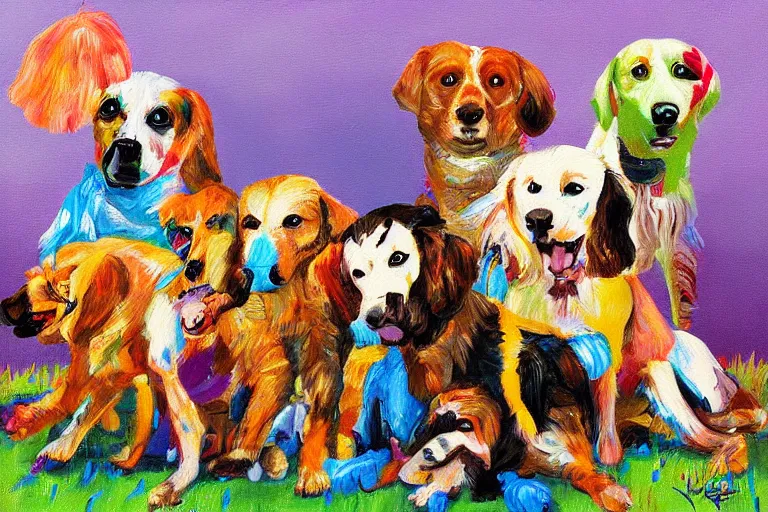 Image similar to dog moshpit, painting, dan whiz