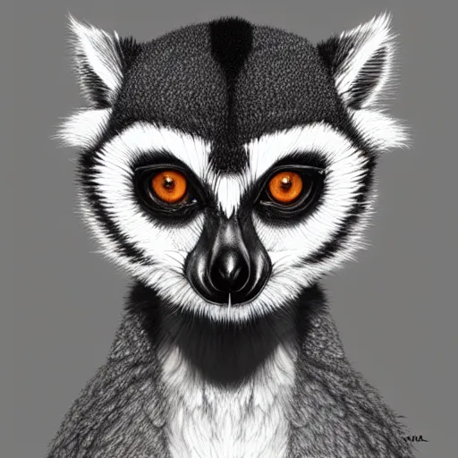 Prompt: Geometric symmetrical ring-tailed lemur, sun in the background, intricate, elegant, highly detailed, digital painting, artstation, concept art, smooth, sharp focus, illustration, art by artgerm
