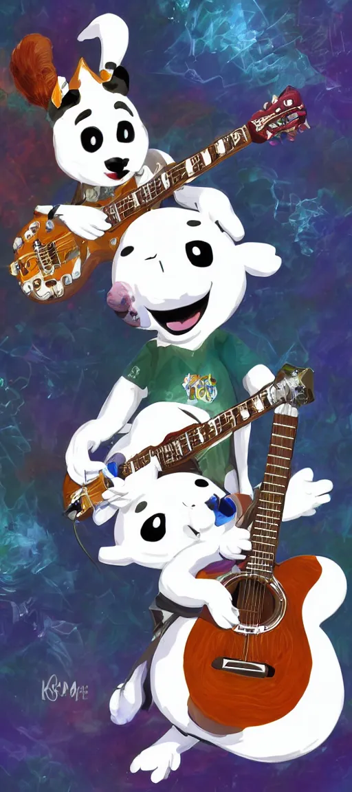 Image similar to K.K Slider playing guitar at a concert, portrait full body, digital art, high quality, detailed