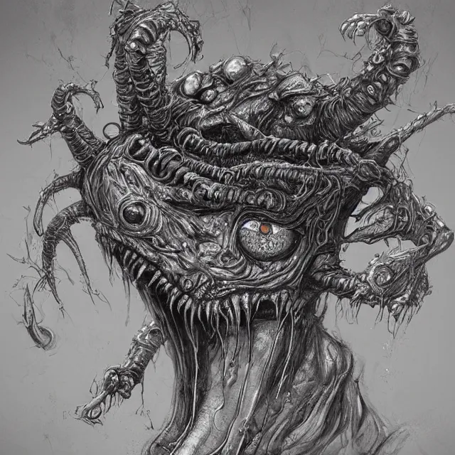 Prompt: concept art of a impossiblely big demonic eldritch garfield with mismatched animal features with its bloody mouth open wide revealing too many teath in the style of zdzisław beksinski in the style of h. r. giger trending on artstation deviantart pinterest furaffinity detailed realistic hd 8 k high resolution