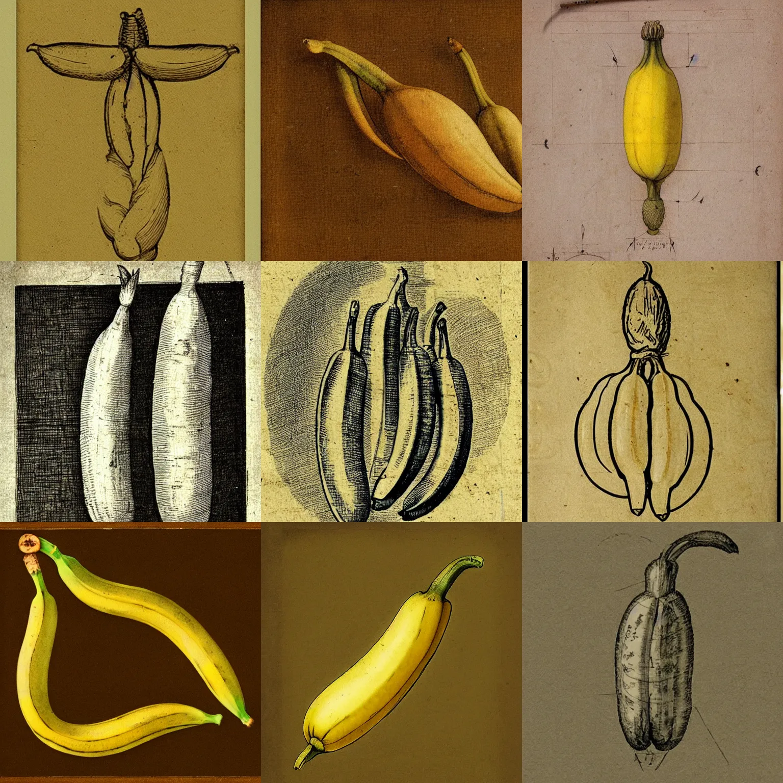 Prompt: scientific technical drawing of a banana by leonardo da vinci