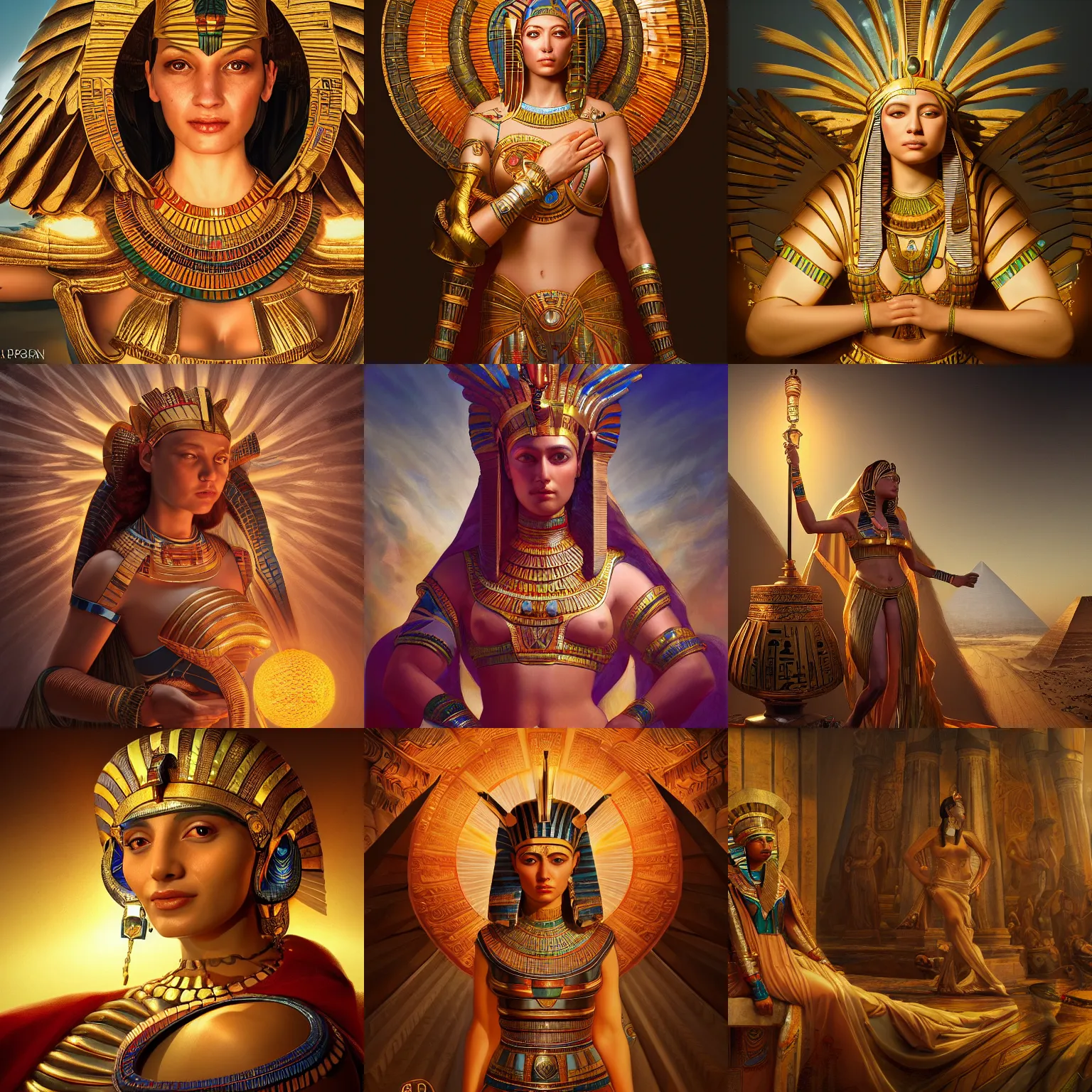 Prompt: egyptian sun goddess, renaissance oil painting, hyper detailed, digital art, trending in artstation, cinematic lighting, studio quality, smooth render, unreal engine 5 rendered, octane rendered, by Pieter Aertsen and ian sprigger and wlop