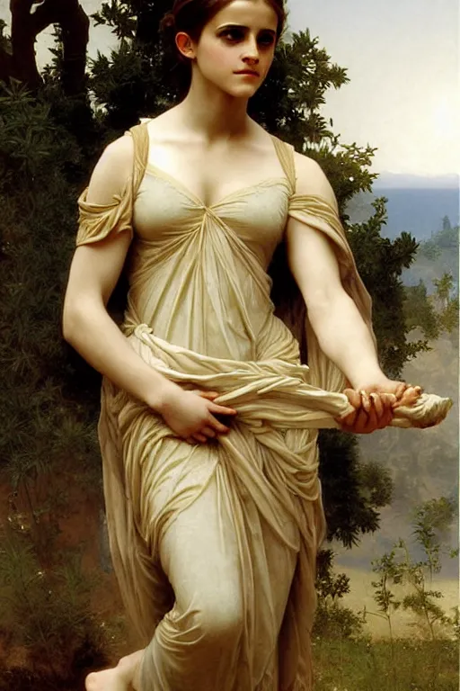 Image similar to emma watson as a greek goddess, painting by william adolphe bouguereau