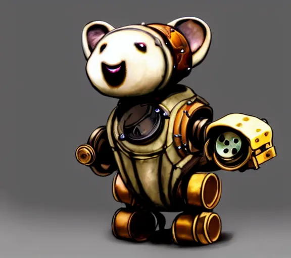 Prompt: futuristic steampunk ferret - shaped mech, steampunk bioshock - inspired ferret - robot, borderlands - inspired ferret - shaped robot