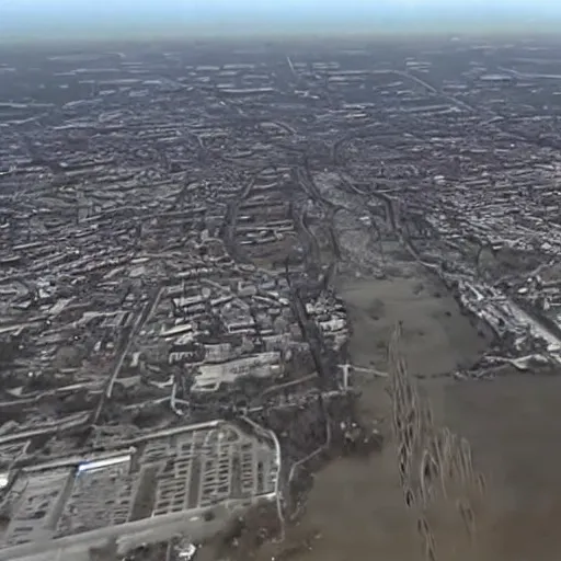 Image similar to helicopter footage of nuclear explosion in city