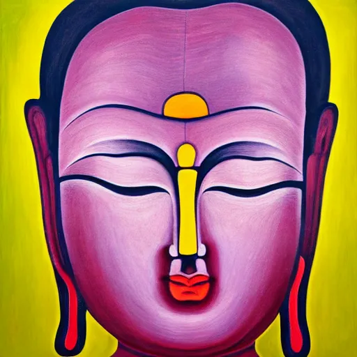 Prompt: a painting of a buddha with his eyes closed, an oil on canvas painting by ram chandra shukla, shutterstock, figurativism, creative commons attribution, photoillustration, fractalism