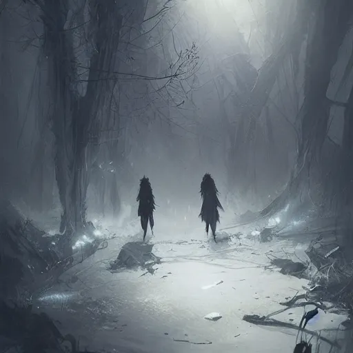 Image similar to lost souls wandering through the darkness, Greg Rutkowski, Ilse Gort, Olya Bossak