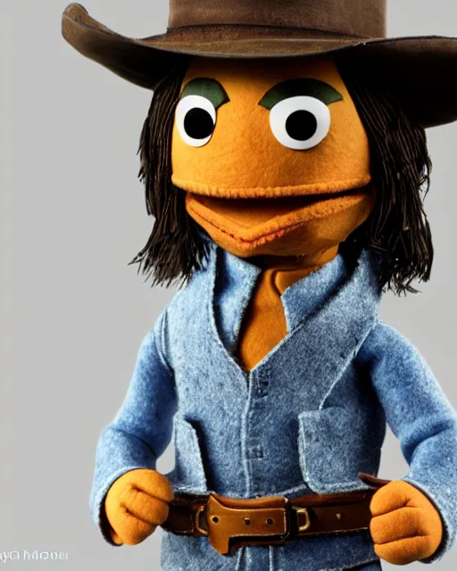 Image similar to john marston as a muppet. highly detailed felt. hyper real photo. 4 k.