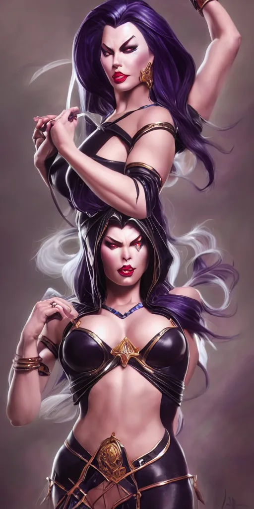 Image similar to sindel, pinup, league of legends, intricate, highly detailed, digital painting, hyperrealistic, artstation, concept art, smooth, sharp focus, illustration, Unreal Engine 5, 8K, art by artgerm and greg rutkowski and alphonse mucha, by Jesper Ejsing