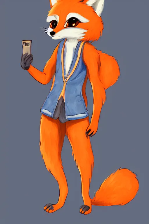 Image similar to an anthropomorphic fox fursona with a fluffy tail wearing a vest, backlighting, trending on artstation, digital art, furry art, trending on furaffinity, fantasy art, by kawacy, anime art