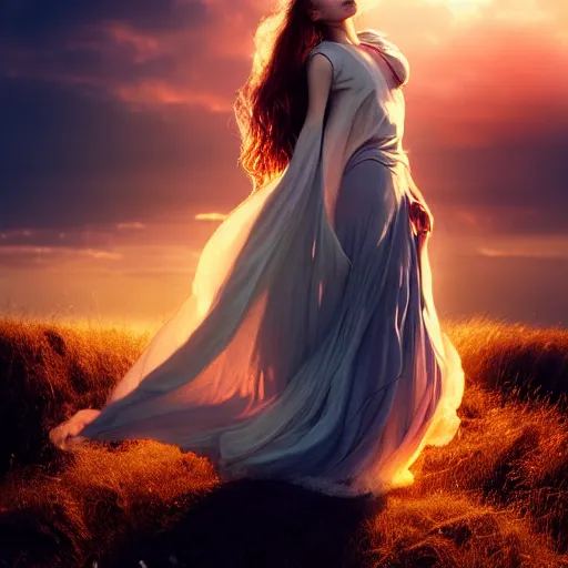 Image similar to photographic portrait of a stunningly beautiful female alchemist with spells in soft dreamy light at sunset, contemporary fashion shoot, by edward robert hughes, annie leibovitz and steve mccurry, david lazar, jimmy nelsson, breathtaking, 8 k resolution, extremely detailed, establishing shot, artistic, hyperrealistic, perfect face, octane render