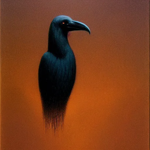 Image similar to raven by Zdzisław Beksiński, oil on canvas