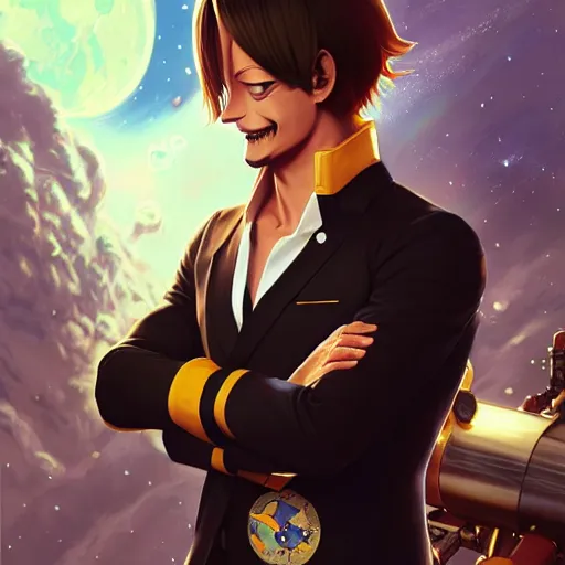 Image similar to sanji in a astronaut suit and sanji, black tuxedo, intricate, sanji, highly detailed, digital painting, artstation, concept art, smooth, sharp focus, illustration, sanji, unreal engine 5, 8 k, art by artgerm and greg rutkowski and alphonse mucha