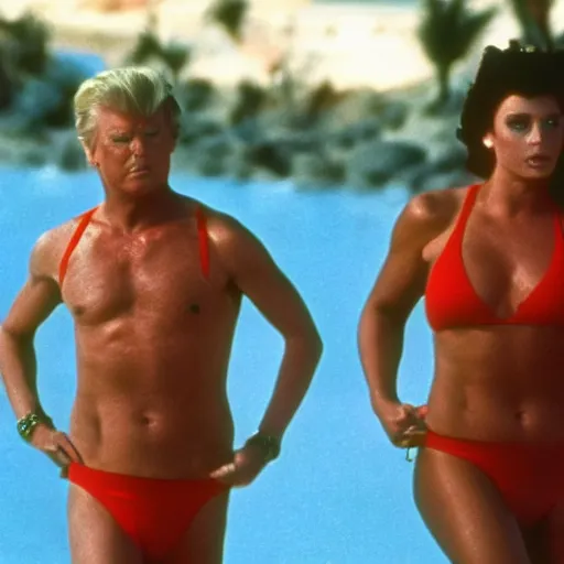 Image similar to donald trump starring on the tv show baywatch, tv still, 8 k