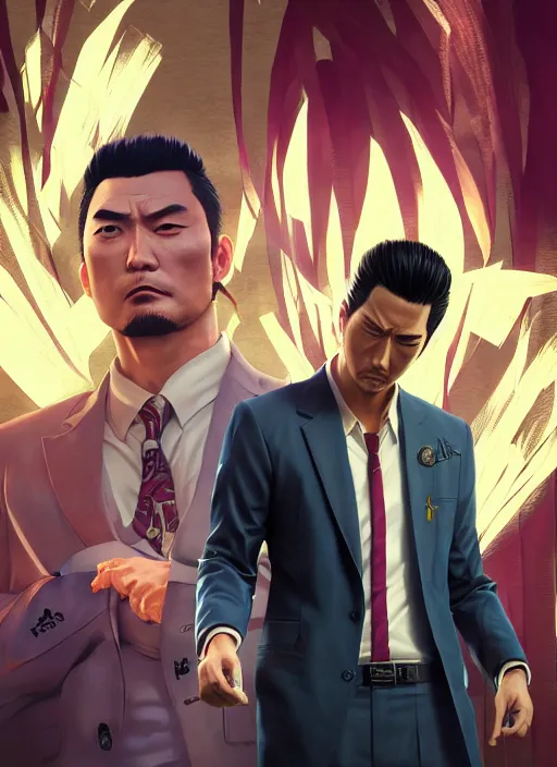 Image similar to highly detailed portrait of yakuza 0's kazuma kiryu, stephen bliss, unreal engine, greg rutkowski, loish, rhads, beeple, makoto shinkai and lois van baarle, ilya kuvshinov, rossdraws, tom bagshaw, tom whalen, alphonse mucha, global illumination, god rays, detailed and intricate environment