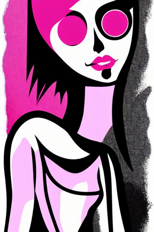 Image similar to vector style the abstract painting of an image of a lady artistic flat illustration, goth punk minimal figure art, soft colors mono chromatic, art in the style of Bryen Frost