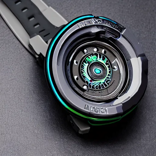 Image similar to photorealstic gshock watch cyberpunk, metaverse, fullmetal