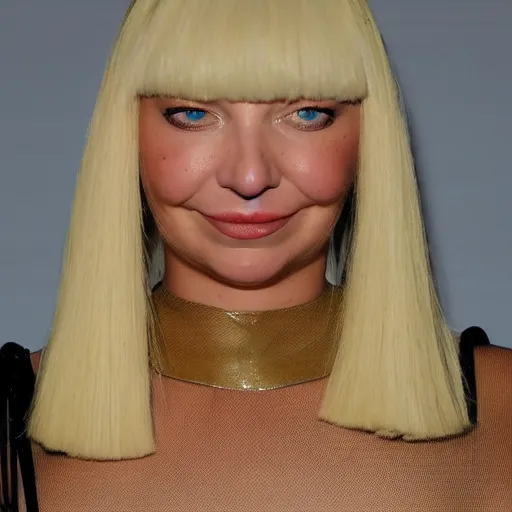 Image similar to sia furler wearing a skin colored leotard full body artistic photoshoot