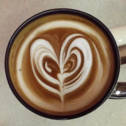 Image similar to mucha mocha latte barrista creamer art drawing on the top of the cappucinno froth