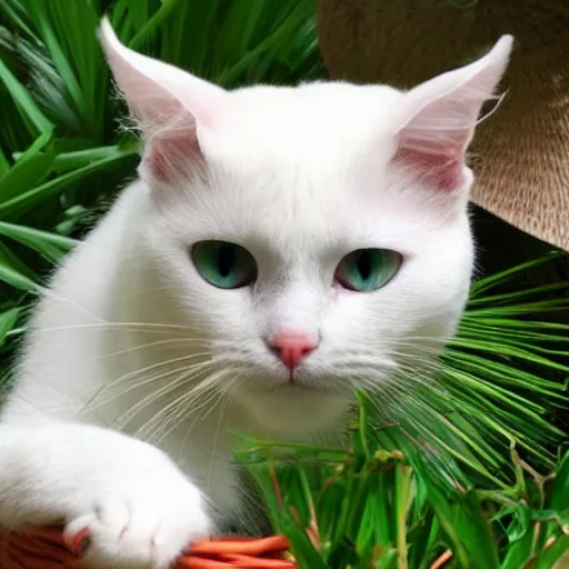 Image similar to Vietnamese white cat wearing a rice hat