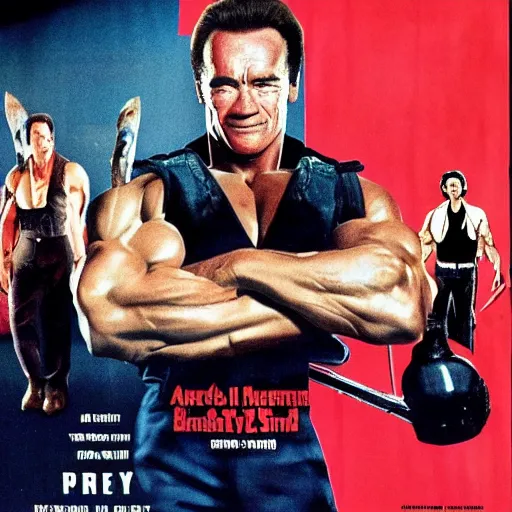 Image similar to a 8 0's movie poster starring arnold schwarzenegger, the movie is called prey cinematic photo