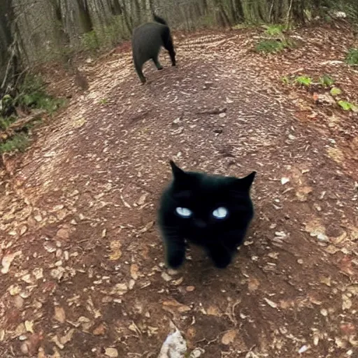 Prompt: Cat catching a donut, trail camera footage