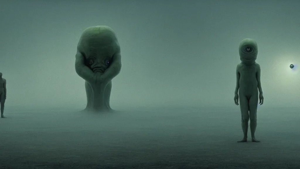 Image similar to the strange creature from my eye, film still from the movie directed by denis villeneuve and david cronenberg with art direction by salvador dali and zdzisław beksinski, wide lens