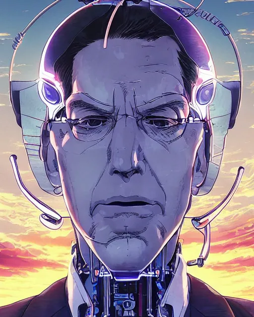 Image similar to portrait of saul goodman as a robot, cybernetic enhancements, art by makoto shinkai and alan bean, yukito kishiro